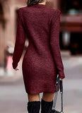 Women Sweater Bodycon Short Dress Long Sleeve Crew Neck Slim Fit Solid Dressy Fall Winter Mini Ribbed Knit Dresses(Solid Dark Coffee, Large)