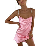 Women Girls Backless Sequin Dresses Spaghetti Strap Deep V-Neck A-line Short Dress Sparkly Party Clubwear