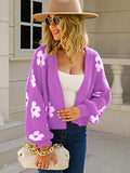 Women's Cardigan Sweaters - Floral Knit Open Front Crop Cardigans Long Sleeve Sweater Outwear Tops Orange L