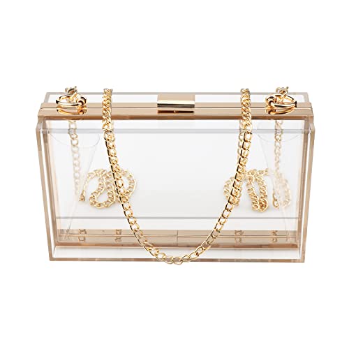 Women Acrylic Transparent Gold star Evening Bags Purses Clutch Vintage Banquet Handbag (Pink) Medium