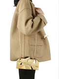 Women Lattice Pattern Metal Handbag Chain Geometric Evening Clutch Purse, Gold