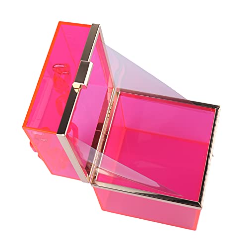 Women Acrylic Transparent Gold star Evening Bags Purses Clutch Vintage Banquet Handbag (Pink) Medium