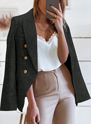 Blazer Jackets for Women Tweed Double Breasted Elegant Lightweight Cardigan Outwear Gray S