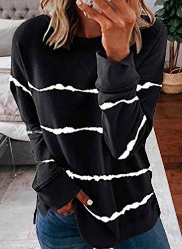 BTFBM Women Sweatshirts Tie Dye Print Striped Color Block Long Sleeve Comfy Loose Soft Casual T Shirts Pullover (S-2XL) (Aztec Print Grey, Small)