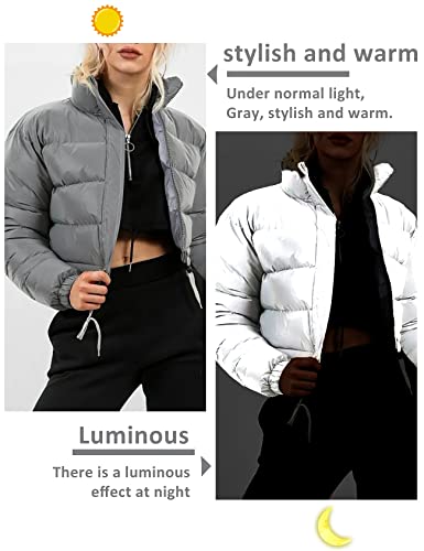 Women Cropped Puffer Jacket Winter Zip Up Short Padded Down Coat(Green-M)