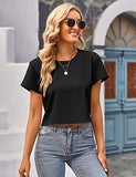 Womens Summer Short Sleeve Crewneck Crop Tops Casual Solid T-Shirts, Black