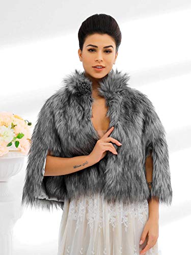 Women's Faux Fur Shawls Cape and Wraps Bridal Cloak Coat Fur Cover Up for Bride and Bridesmaids . (Beige)