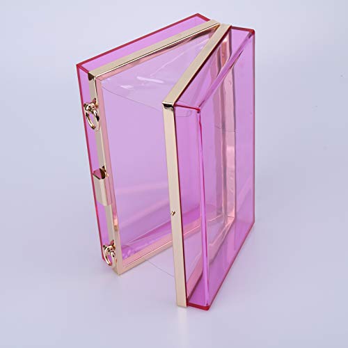 Women Acrylic Transparent Gold star Evening Bags Purses Clutch Vintage Banquet Handbag (Pink) Medium
