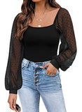 Women's Puff Sleeve Tops Mesh Sexy Casual Tee Shirts Blouses