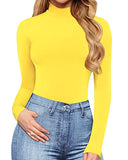 Women's Mock Turtle Neck Long Sleeve Tops Bodysuit Jumpsuit (A Long Sleeve Black)