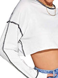 Women's Loose Contrast Stitch Long Sleeve Drop Shoulder Crop Pullover Sweatshirt