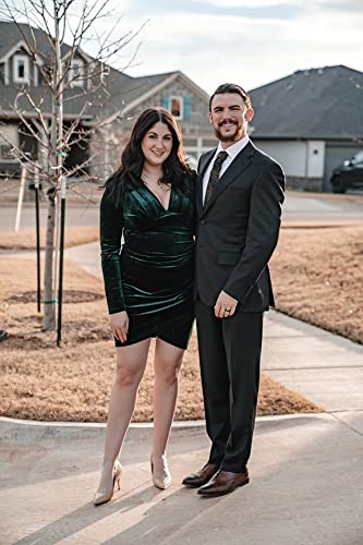 Cocktail Formal Fall Dresses for Women Wedding Guest Winter 2022 Short Homecoming Dresses Burgundy Elegant Velvet Mini Deep V Neck Long Sleeve Bodycon Ruched Dress
