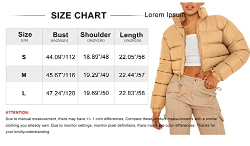 Women Cropped Puffer Jacket Winter Zip Up Short Padded Down Coat(Green-M)