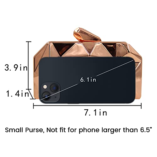 Women Lattice Pattern Metal Handbag Chain Geometric Evening Clutch Purse, Gold