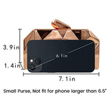 Women Lattice Pattern Metal Handbag Chain Geometric Evening Clutch Purse, Gold