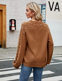 Women's Chunky Sweater Crewneck Sweatshirt Knit Lantern Sleeve Oversized Pullover Sweater with Pearls (Large, Grey)
