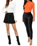 Women's Mock Turtle Neck Long Sleeve Tops Bodysuit Jumpsuit (A Long Sleeve Black)