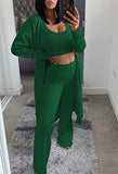 Womens Fuzzy Fleece 3 Piece Pajama Set Tank Crop Tops Pants Open Front Cardigan Lounge Outfit Light Blue S