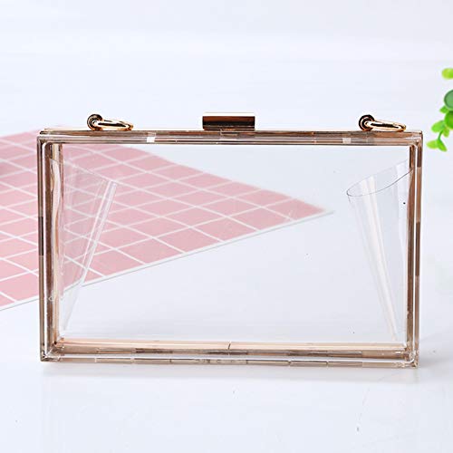 Women Acrylic Transparent Gold star Evening Bags Purses Clutch Vintage Banquet Handbag (Pink) Medium