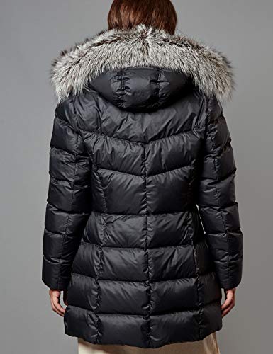 Women's Down Coat With Real Raccoon Fur Hooded Parka Jacket (Large, Wine)