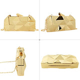 Women Lattice Pattern Metal Handbag Chain Geometric Evening Clutch Purse, Gold