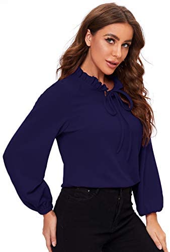 Women's Long Sleeve Front Bow Tie Ruffle Collar Elegant Blouse Shirt Tops