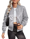 Womens Casual Jackets Long Sleeve Lightweight Fall Satin Bomber Jacket Zip Up Biker Windbreaker Coat with Pockets