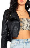 Women's Zipper Front Casual PU Leather Cropped Jacket Long Sleeve Bolero