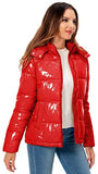 Women's Winter Hooded Shiny Puffer Jacket Casual Warm Quilted Full Zip Short Bubble Padded Coat (as1, alpha, s, regular, regular, Dark Gold, Small)