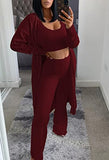 Womens Fuzzy Fleece 3 Piece Pajama Set Tank Crop Tops Pants Open Front Cardigan Lounge Outfit Light Blue S