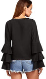 Women's Round Neck Ruffle Long Sleeve Blouse