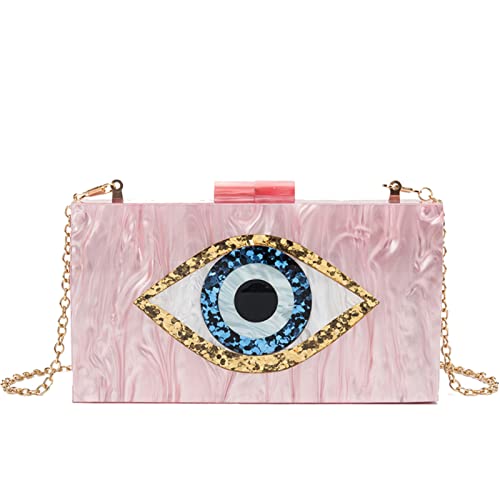 Clutch Purses for Women-Evil Eye Acrylic Clutch Glitter Purse Evening Bag Chain Shoulder Crossbody Handbags
