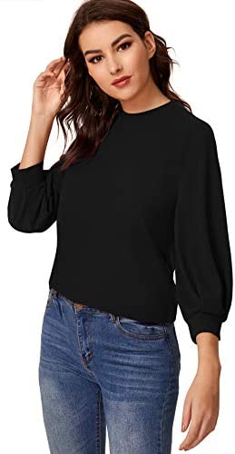 Women's 3/4 Long Sleeve Casual Office Blouse for Work Round Neck Top Plain Shirt