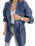 Women's Casual Lightweight Jackets Long Sleeve Drawstring Waist Lapel Trench Coat Outwear with Pockets