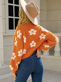 Women's Cardigan Sweaters - Floral Knit Open Front Crop Cardigans Long Sleeve Sweater Outwear Tops Orange L