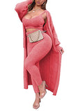 Womens Fuzzy Fleece 3 Piece Pajama Set Tank Crop Tops Pants Open Front Cardigan Lounge Outfit Light Blue S