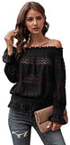 Women's Off Shoulder Flounce Long Sleeve Blouse Frill Trim Loose Shirt Peplum Top