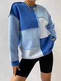 Women's Color Block Crew Neck Oversized Sweatshirt Drop Shoulder Casual Pullover