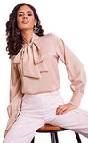 Women's Long Sleeve Tie Neck Shirt Satin Solid Pullover Work Blouse Top