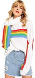 Women's High Neck Batwing Sleeve Striped Rainbow Pullovers Sweaters