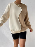 Women's Color Block Crew Neck Oversized Sweatshirt Drop Shoulder Casual Pullover