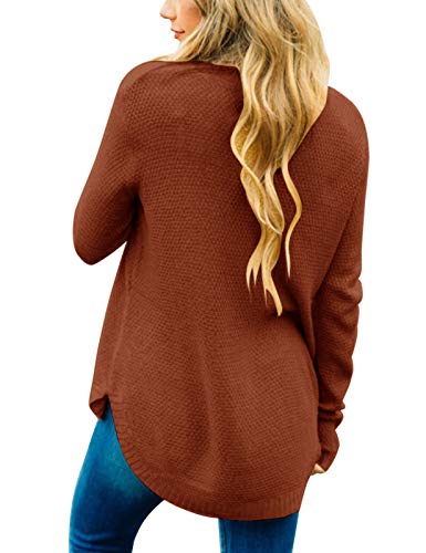 Women's Long Sleeve Oversized Crew Neck Solid Color Knit Pullover Sweater Tops Mocha