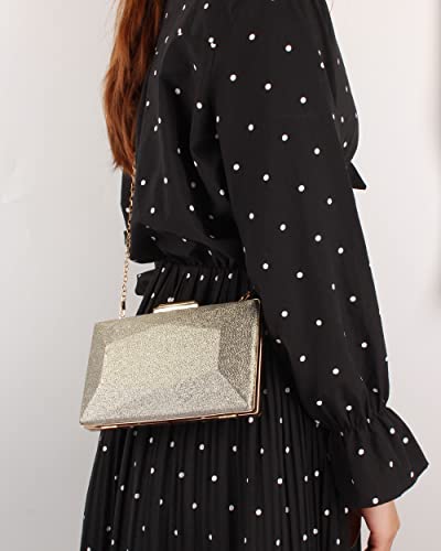 Women Lattice Pattern Metal Handbag Chain Geometric Evening Clutch Purse, Gold