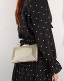 Women Lattice Pattern Metal Handbag Chain Geometric Evening Clutch Purse, Gold