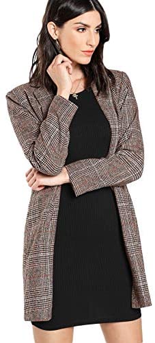 Women's Lapel Collar Coat Long Sleeve Plaid Blazer Outerwear