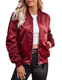 Womens Casual Jackets Long Sleeve Lightweight Fall Satin Bomber Jacket Zip Up Biker Windbreaker Coat with Pockets