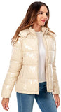 Women's Winter Hooded Shiny Puffer Jacket Casual Warm Quilted Full Zip Short Bubble Padded Coat (as1, alpha, s, regular, regular, Dark Gold, Small)