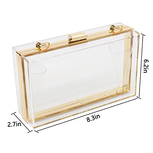 Women Acrylic Transparent Gold star Evening Bags Purses Clutch Vintage Banquet Handbag (Pink) Medium