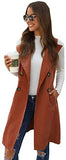 Women's Double Breasted Long Vest Jacket Casual Sleeveless Pocket Outerwear Longline