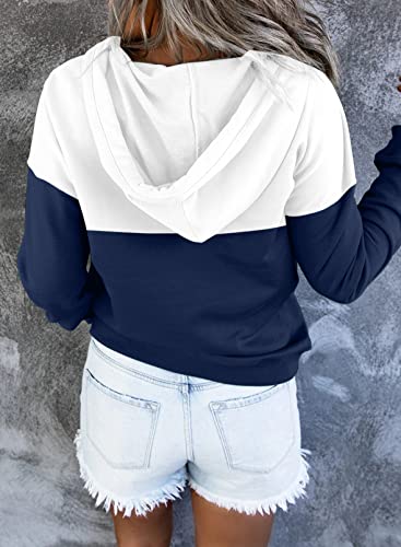 Womens Casual Hoodies Long Sleeve Drawstring Lightweight Solid Hooded Sweatshirt Button Loose Pullover Tops Fall Clothes with Pocket
